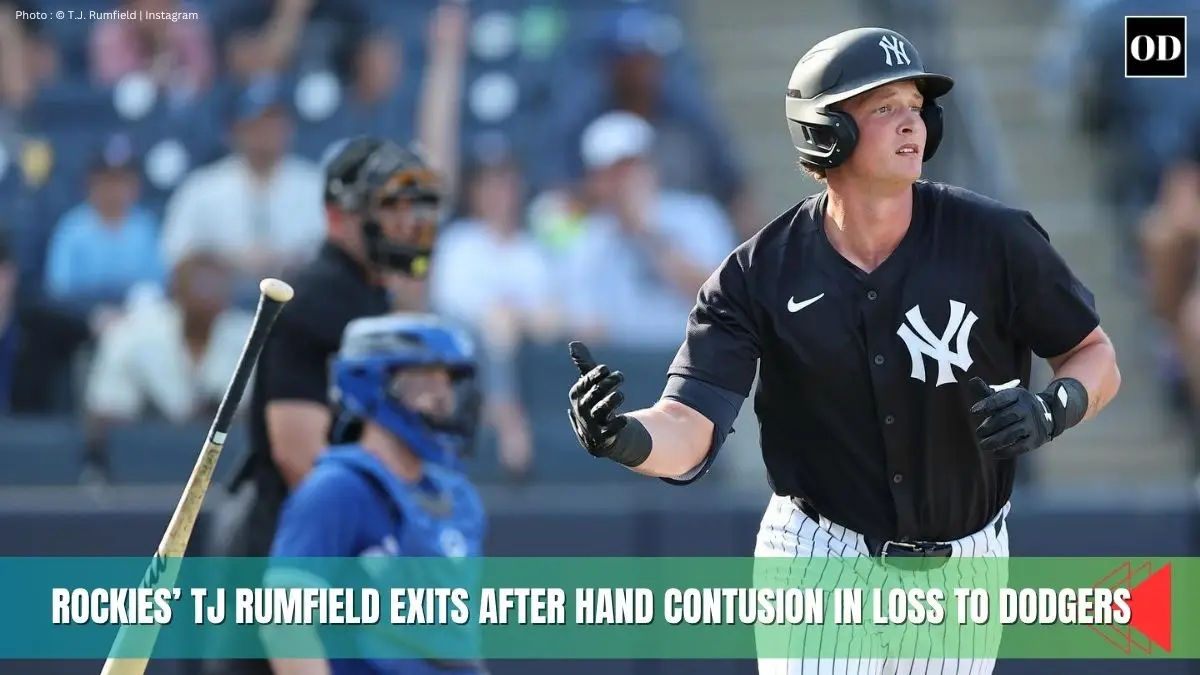 Rockies’ TJ Rumfield Exits After Hand Contusion in Loss to Dodgers 1 Rockies’ TJ Rumfield Exits After Hand Contusion in Loss to Dodgers